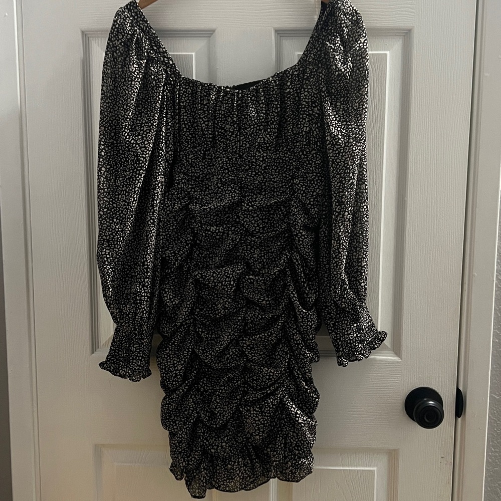 Fashion Nova Black and Cream Patterned Dress